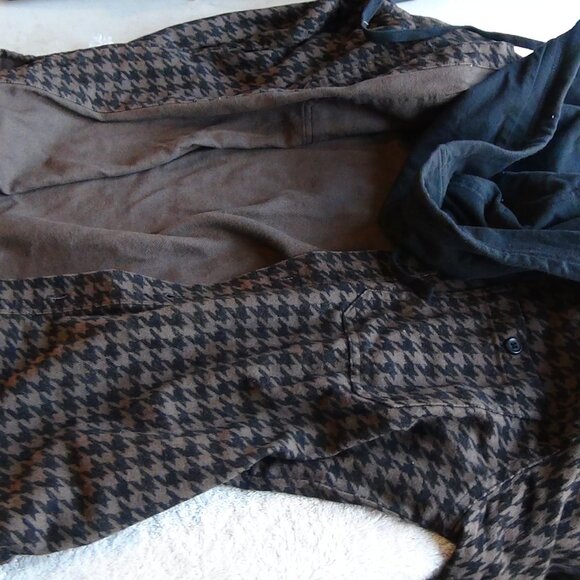 MEN'S Original Use Hoody Jacket Sweater Brown Houndstooth ButtonUp Long Sleeve M - Picture 15 of 16